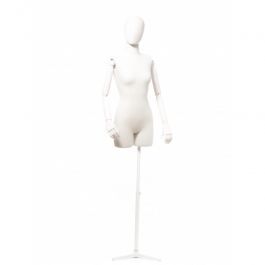 FEMALE MANNEQUINS - VINTAGE MANNEQUINS : 3/4 torso female with white fabric and wooden arms