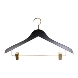 JUST ARRIVED : 50 black wooden hanger 44 cm with golden clips