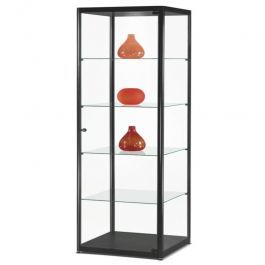 RETAIL DISPLAY CABINET - STANDING DISPLAY CABINET : Black column window with led spot and shelves
