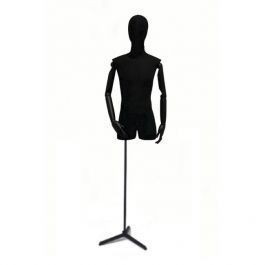 MALE MANNEQUIN BUST - VINTAGE BUST : Black fabric male bust on tripod base
