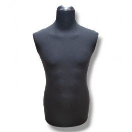 MALE MANNEQUIN BUST - TAILORED BUST : Black fabric male tailor bust without base