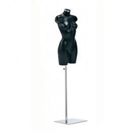 FEMALE MANNEQUIN BUST : Black female torso mannequin with chrome base