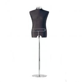 MALE MANNEQUIN BUST - TAILORED BUST : Black male mannequin bust with trouser hanger bar