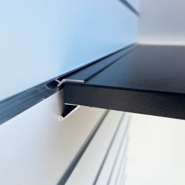 RETAIL DISPLAY FURNITURE - ACCESSORIES FOR SLATWALLS : Black shelf support for grooved panels l=390mm