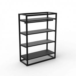 RETAIL DISPLAY FURNITURE : Black shop gondola with shelves and rod h145 x 106 x 45