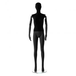 PROMOTIONS FEMALE MANNEQUINS : Black vintage fabric female mannequin with black wooden