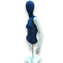 FEMALE MANNEQUIN BUST - VINTAGE BUST : Blue 1/2 woman torso with square metal base