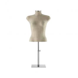 FEMALE MANNEQUIN BUST : Bust mannequin woman in linen square metal base