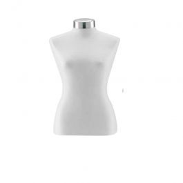 BUSTE MANNEQUIN FEMME - BUSTES COUTURE FEMME : Buste femme en cuir écologique blanc et capot en chrome