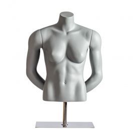 BUSTE MANNEQUIN FEMME - BUSTES TORSOS SPORT : Buste femme gris avec mains dans le dos