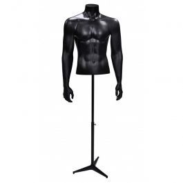 BUSTE MANNEQUIN HOMME : Buste homme avec bras et base tripod coloris noir