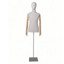 BUSTE MANNEQUIN HOMME : Buste homme en tissu de lin avec bras en bois et tête