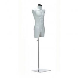 BUSTE MANNEQUIN HOMME - TORSO MANNEQUIN : Buste mannequin homme en pvc blanc et base metal