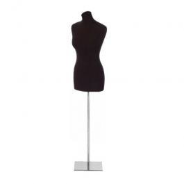 BUSTE MANNEQUIN FEMME : Buste tissu femme avec base chromée rectangulaire