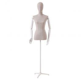 MANICHINI DONNA - VINTAGE MANICHINI : Busto dona vintage in lino con braccio in legno bianco