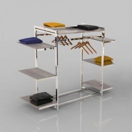 RETAIL DISPLAY FURNITURE : Clothing rail with chrome metal shelves h140 x 184 x 60