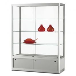 RETAIL DISPLAY CABINET - STANDING DISPLAY CABINET : Column window with silver lower cabinet