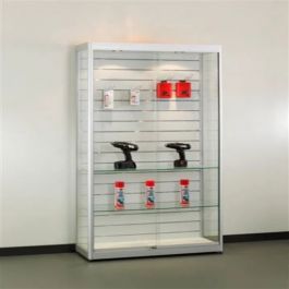 RETAIL DISPLAY CABINET - STANDING DISPLAY CABINET : Column window with slatwall and tempered glass