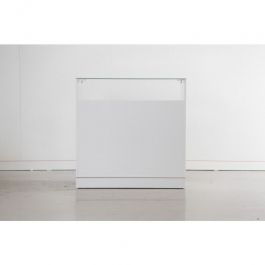 COMPTOIRS MAGASIN - COMPTOIRS MAGASINS éCONOMIQUES : Comptoir blanc avec partie en verre 100cm