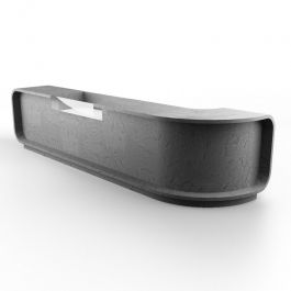 AGENCEMENT MAGASIN : Comptoir courbé en gris béton brillant 380cm