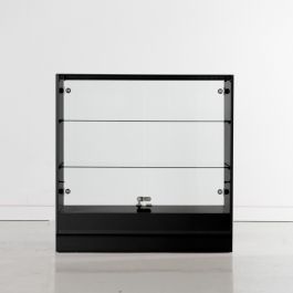 COMPTOIRS MAGASIN - COMPTOIRS MAGASINS éCONOMIQUES : Comptoir noir brillant avec vitrine de 100 cm de large