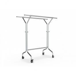 CLOTHES RAILS - HANGING RAILS WITH WHEELS : Double chromed clothing rails for store with wheels