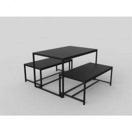 MATERIEL AGENCEMENT MAGASIN - TABLES : Ensemble de tables 3 pièces métal et bois noir