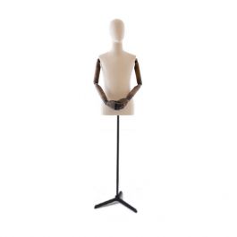 MALE MANNEQUIN BUST - TAILORED BUST : Fabric bust man with head and arms on a tripod base