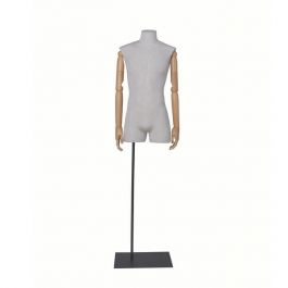 MALE MANNEQUIN BUST - TAILORED BUST : Fabric bust man with wooden arms and rectangular base