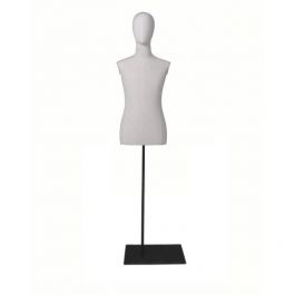 MALE MANNEQUIN BUST - VINTAGE BUST : Fabric bust of man with head on black rectangle base