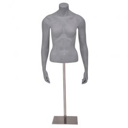 FEMALE MANNEQUIN BUST : Female bust gray foundry finish with long metal base