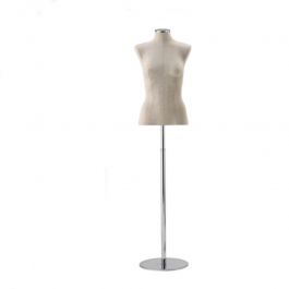 FEMALE MANNEQUIN BUST - TAILORED BUST : Female bust in linen with metallic base