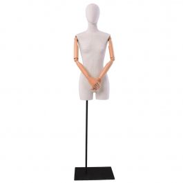 FEMALE MANNEQUIN BUST - TAILORED BUST : Female bust with head linen fabric rectangular base