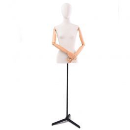 FEMALE MANNEQUIN BUST - VINTAGE BUST : Female bust with head linen fabric tripod base