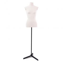 FEMALE MANNEQUIN BUST - TAILORED BUST : Female bust with linen fabric tripod base