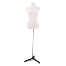 FEMALE MANNEQUIN BUST : Female bust with linen fabric tripod base