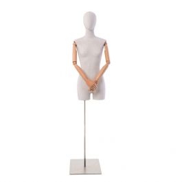 FEMALE MANNEQUIN BUST - VINTAGE BUST : Female fabric bust with arms and head on square base