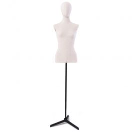 FEMALE MANNEQUIN BUST - TAILORED BUST : Female fabric bust with head and tripod metal base