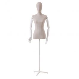 FEMALE MANNEQUIN BUST - VINTAGE BUST : Female mannequins torso vintage linen white wooden arm