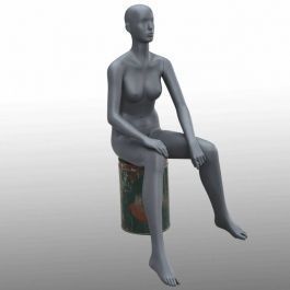 FEMALE MANNEQUINS - MANNEQUIN SEATED : Female seated mannequin gray color abstract head