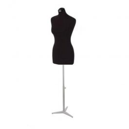 FEMALE MANNEQUIN BUST : Female tailored bust black fabric and white tripod base