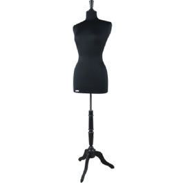 FEMALE MANNEQUIN BUST - TAILORED BUST : Female tailored bust black fabric wooden base