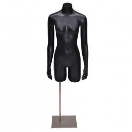 FEMALE MANNEQUIN BUST : Female torso black finish with base and arms