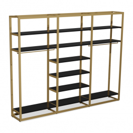 ARREDAMENTO NEGOZI : Gondola del negozio nero e oro h 240 x 314 x 45 cm