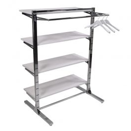 RETAIL DISPLAY FURNITURE : Gondola chrome 4 white shelves h 145 x 105 x 73 cm