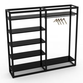 RETAIL DISPLAY FURNITURE - GONDOLAS FOR STORES : Gondola with shelves black finish h 185 x 210 x 45 cm