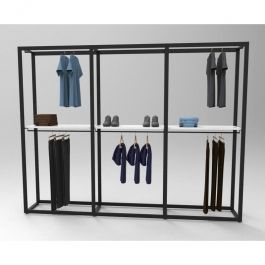 RETAIL DISPLAY FURNITURE - SHELVES GONDOLAS : Gondola with white shelf and black rails h240x312x45cm