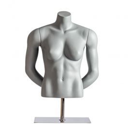 FEMALE MANNEQUIN BUST - SPORT TORSOS AND BUSTS : Grey female bust with hands behind back