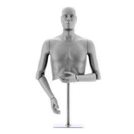 MALE MANNEQUIN BUST - BUST : Grey flexible male bust with head