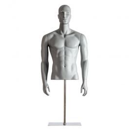 MALE MANNEQUIN BUST - BUST : Grey male mannequin bust with face